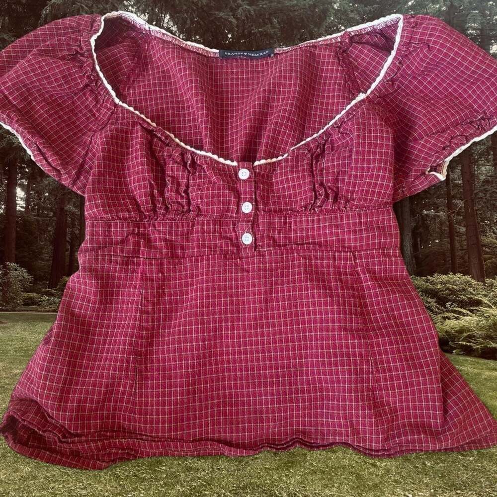 Brandy Melville Red Plaid Blouse Top